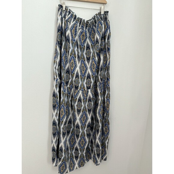 Bobeau Studio B Women Boho Rayon Maxi Skirt Size XL Blue White Boho Slit EUC - Picture 4 of 7